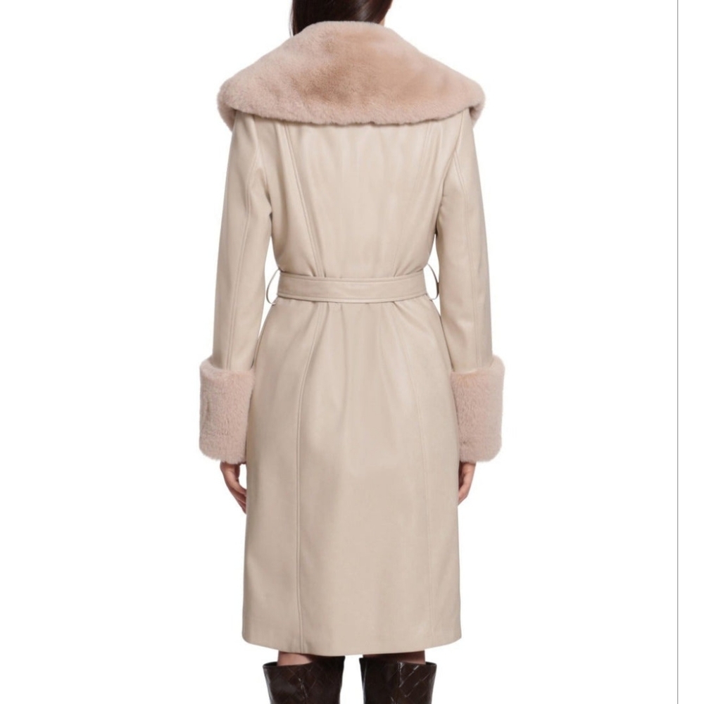 NWT AVEC LES FILLES | Faux-fur Trimmed Faux-leather Trench Coat - Picture 2 of 7